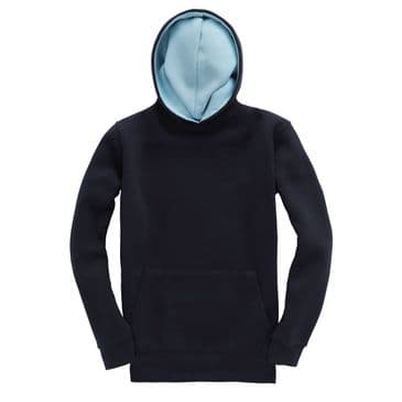 W73K - Premium kids contrast hoodie (Navy / Powder Blue)