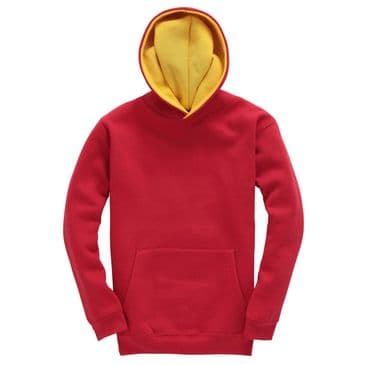 W73K - Premium kids contrast hoodie (Red / Yellow)