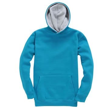 W73K - Premium kids contrast hoodie (Turquoise / Grey)