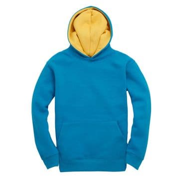 W73K - Premium kids contrast hoodie (Turquoise / Yellow)