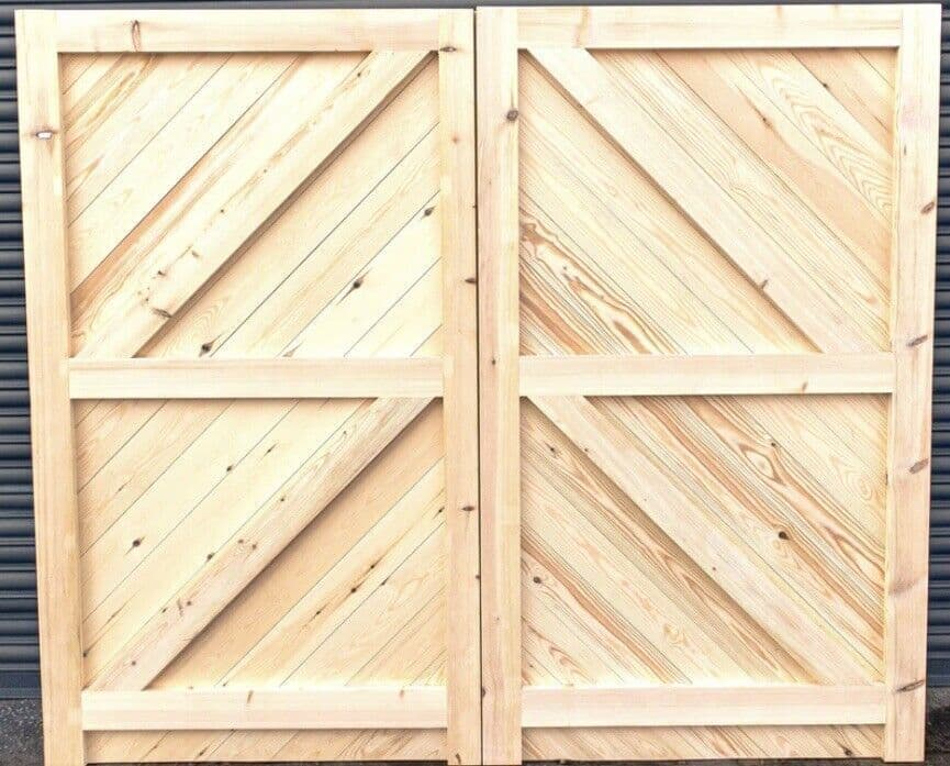 SIDE HUNG GARAGE DOORS HERRINGBONE STYLE JOINERY REDWOOD + FRAME