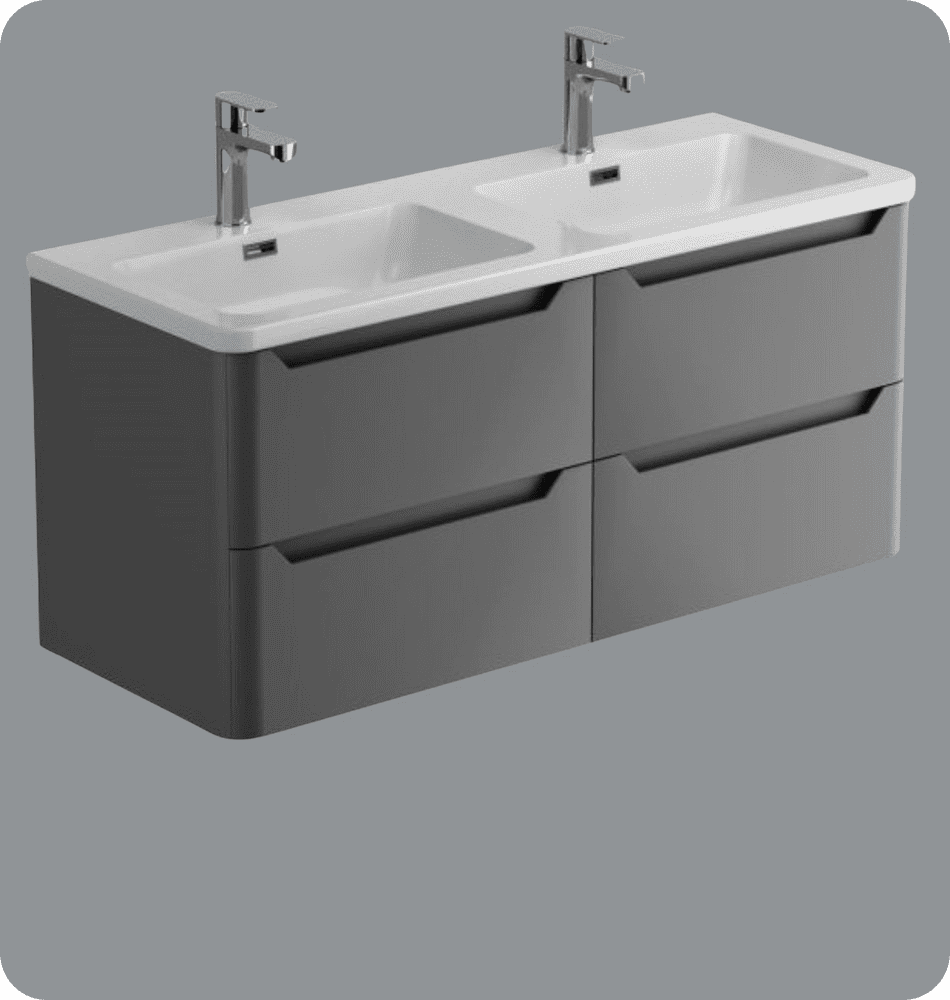 Elite / Ellis Charcoal 1200mm Wall Hung Vanity Unit with Twin Basins