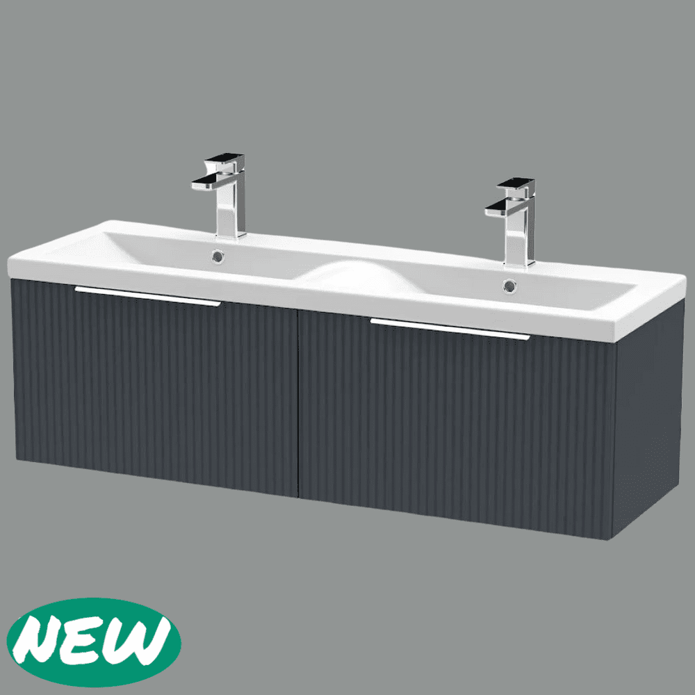 Modena Fluted 1200mm Anthracite Wall Hung Vanity Unit with Dual Ceramic ...