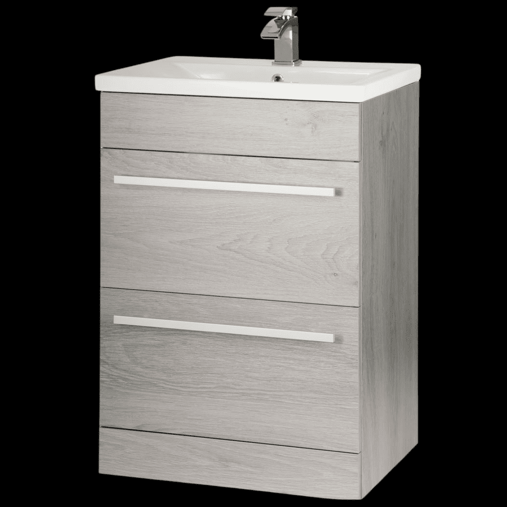 Purity Grey Ash Floor Standing 2 Drawer Vanity Unit with Ceramic Basin