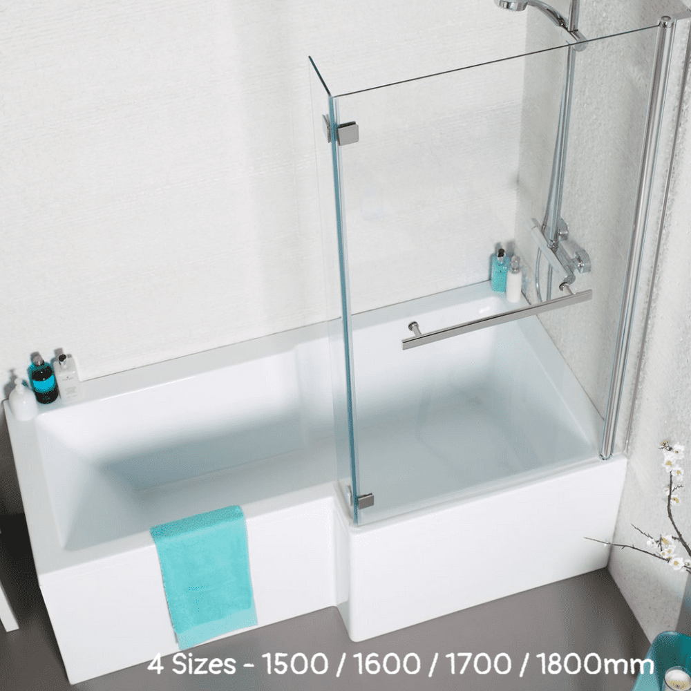 Tetris L Shape Right Hand Shower Bath Complete with Screen & Front Panel