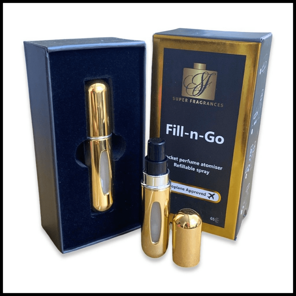 FILL-N-GO perfume atomiser spray 5ml by Super fragrances - gold