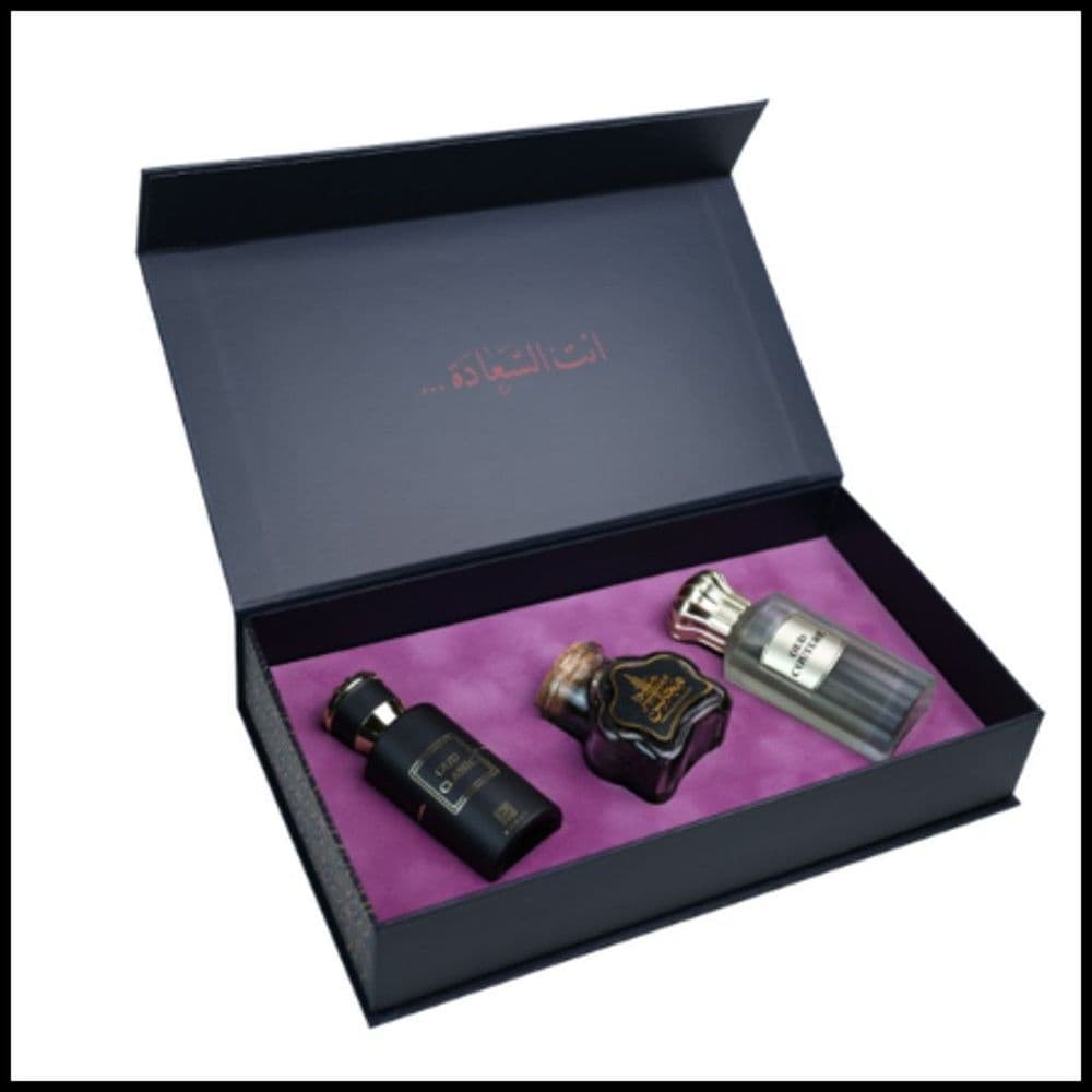 Saadah exclusive 3 piece perfume gift set for him and her By Ahmed al Maghribi