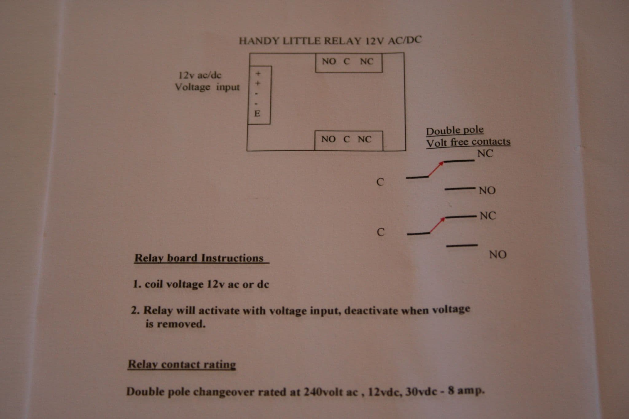 Handy relay board 12v ac/dc