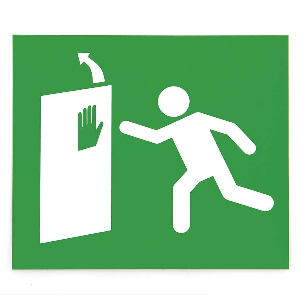 Label, Emergency break-out, left hinged door