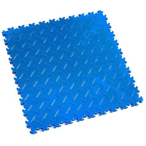 Electric Blue Diamond Plate - Motolock Interlocking Floor Tile