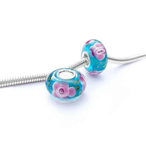 Open Rose Glass Bead Charm