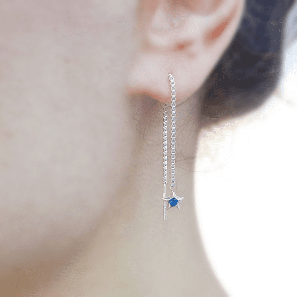 Sterling Silver Blue CZ Star Pull Through Earrings