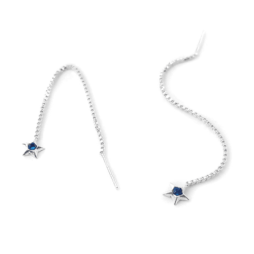 Sterling Silver Blue CZ Star Pull Through Earrings