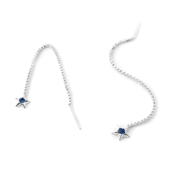 Sterling Silver Blue CZ Star Pull Through Earrings