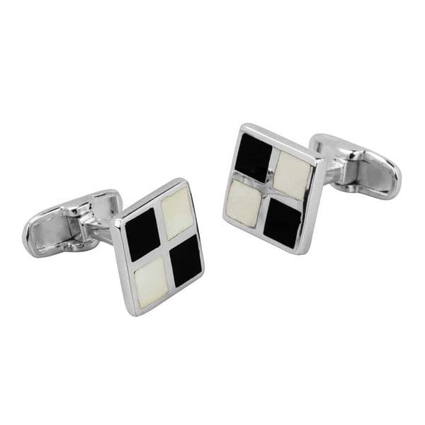 Sterling Silver Cufflinks With Black And White Enamel