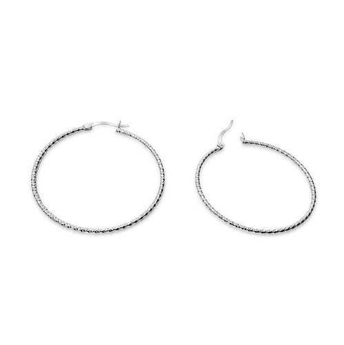 Sterling Silver Diamond Patterned Creole Earrings
