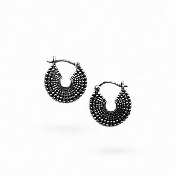 Sterling Silver Dotted Tribal Hoop Earrings