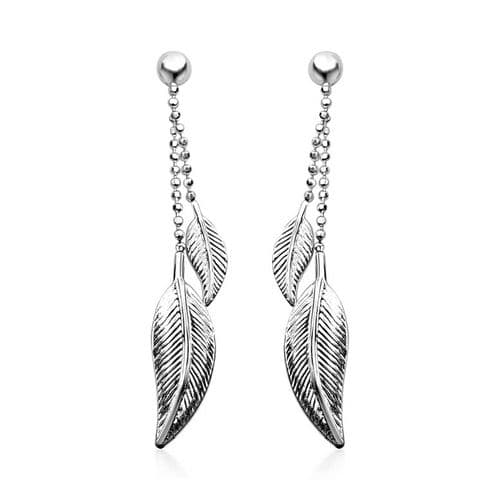 Sterling Silver Feather Drop Earrings