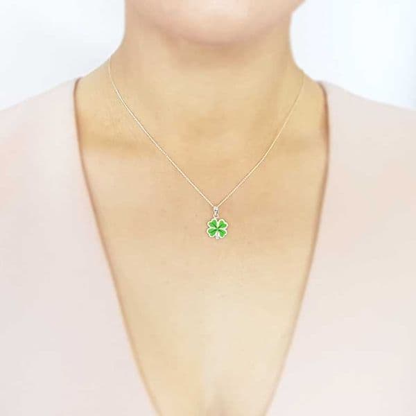 Sterling Silver Green Enamel Shamrock Pendant