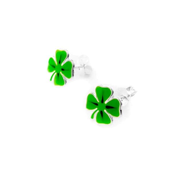 Sterling Silver Green Shamrock Studs