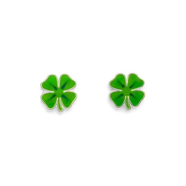 Sterling Silver Green Shamrock Studs