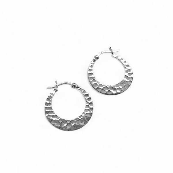 Sterling Silver Hammered Creole Earrings