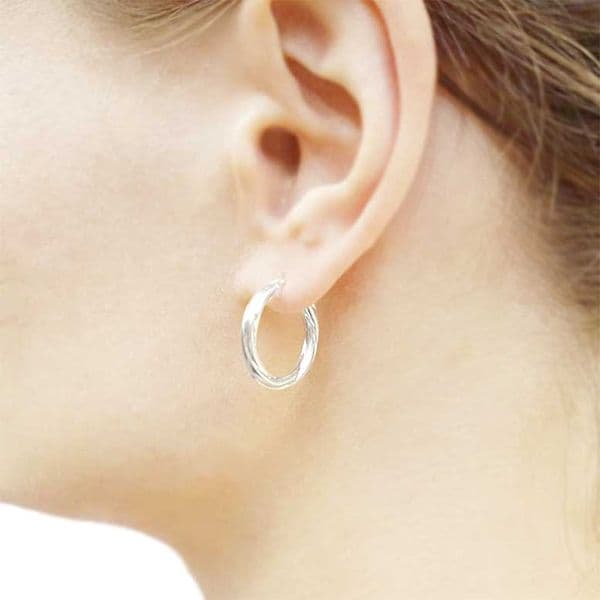 Sterling Silver Puffed Twisted Creoles