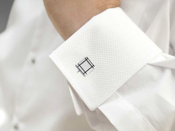 Sterling Silver Square Cufflinks With  Lines