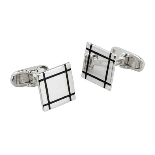 Sterling Silver Square Cufflinks With  Lines