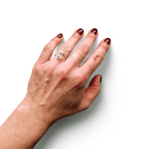 Sterling Silver Two Daisies Ring