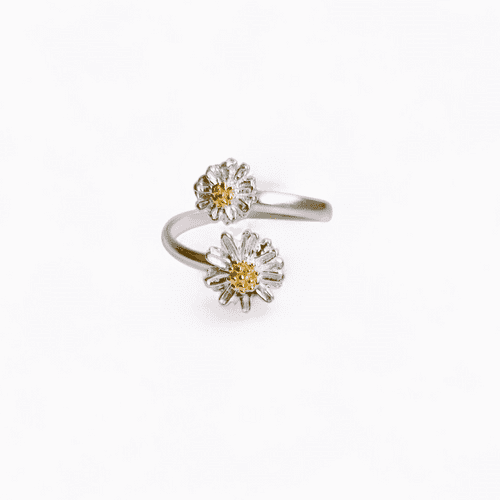 Sterling Silver Two Daisies Ring
