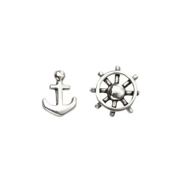 Sterling Silver Wheel and Anchor Studs