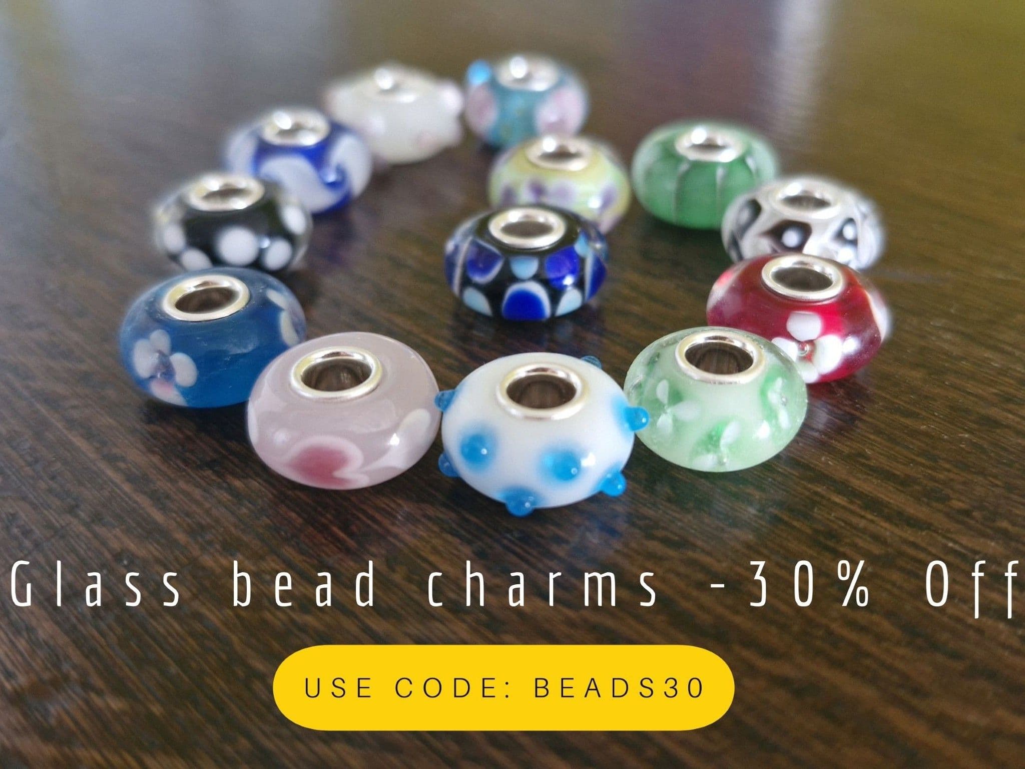 Glass bead charms for charm bracelets