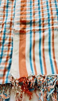 Original / Authentic Kenyan Kikoys / Scarves / Beach Sarongs / Deco in Baby Blue &  Orange Checked