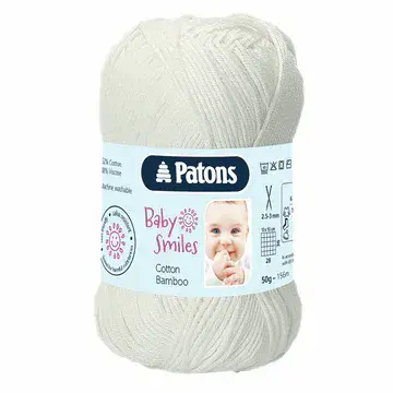 Patons Baby Smiles Cotton Bamboo 4Ply - 1001 White (plus pattern)