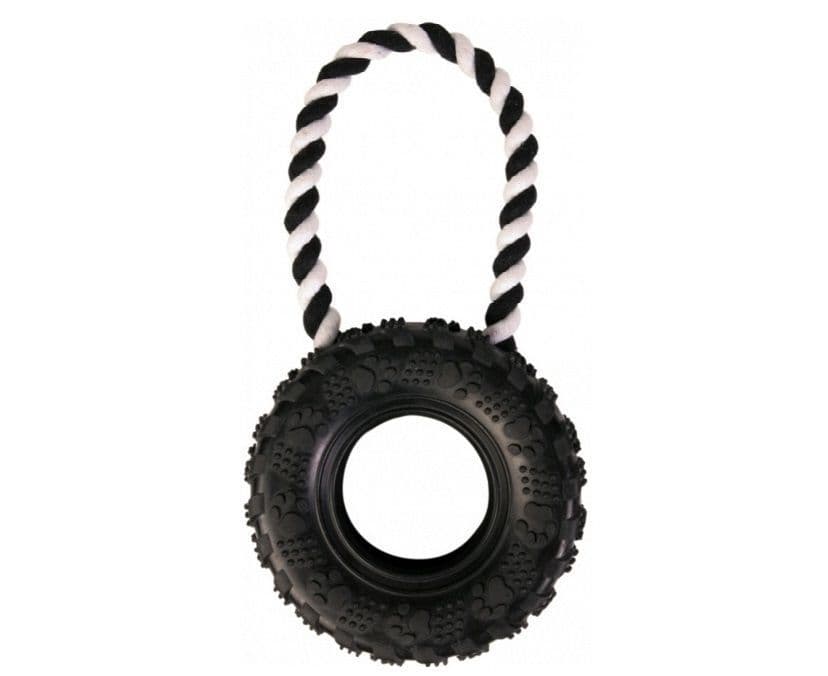 Trixie Treads Rubber Tyre Dog Toy Rubber Tire Tread with Rope