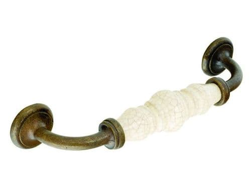 D handle, 128mm, antiqued brass and bone - H157