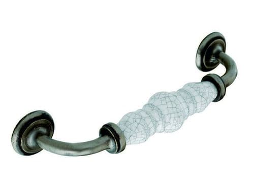 D handle, 128mm, antiqued pewter and grey crackled effect - H156
