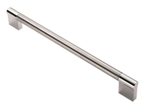Keyhole Bar handle, 12mm diameter, 204mm long, 192mm centres, stainless steel & polished chrome