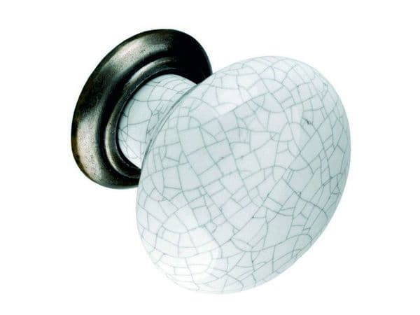 Knob, 35mm, antiqued pewter and grey crackled effect - Porcelain Handles