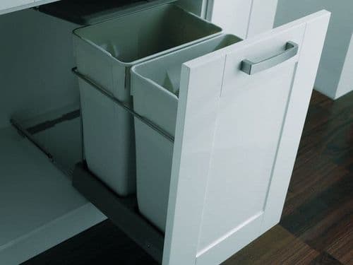Pull-out waste bin, 2 x 35 ltr, light grey bins with dark grey lid and base