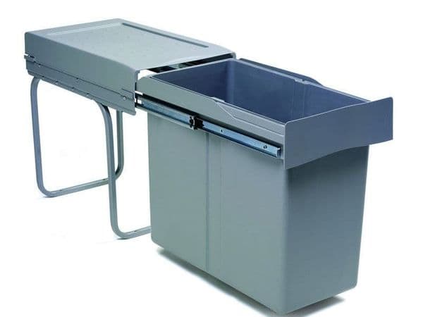 Pull-out waste bin, 30 ltr, full extension runners, grey - Pull Out Bins