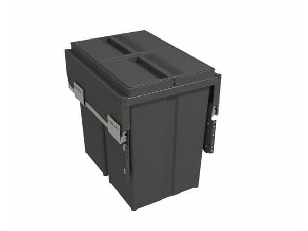 Pull-out waste bin with plastic lid, 2 x 29 litre bins, for 400mm cabinet, Orion Grey - Pull Out Bins