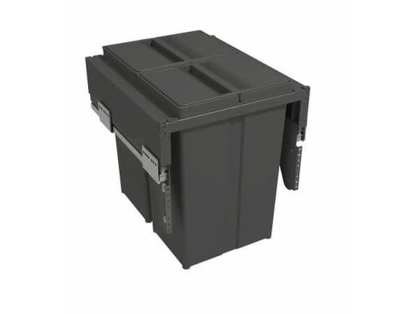 Pull-out waste bin with plastic lid, 2 x 29 litre bins, for 450mm cabinet, Orion Grey - Pull Out Bins