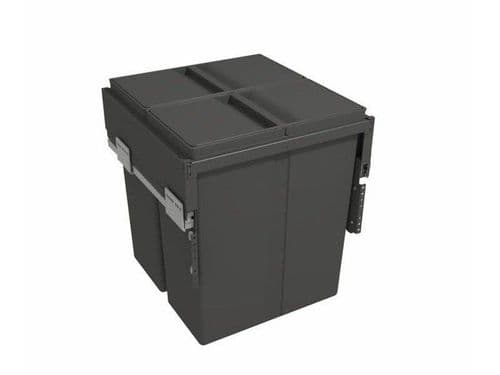 Pull-out waste bin with plastic lid, 2 x 40 litre bins, for 500mm cabinet, Orion Grey