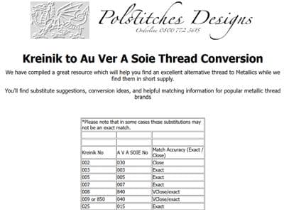 Kreinik to Au Ver A Soile Conversion Guide
