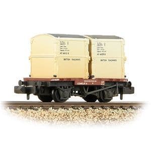 377-340B Graham Farish N Gauge Conflat Wagon BR Bauxite w/ 2x BR White AF Containers Weathered