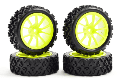FAST0073Y Fastrax 1:10 Street / Rally Tyre 10SP Neon Yellow Wheel set of 4