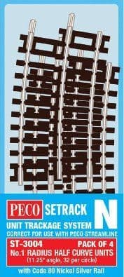 ST-3004 Peco N Gauge Radius 1 Half Curve x4