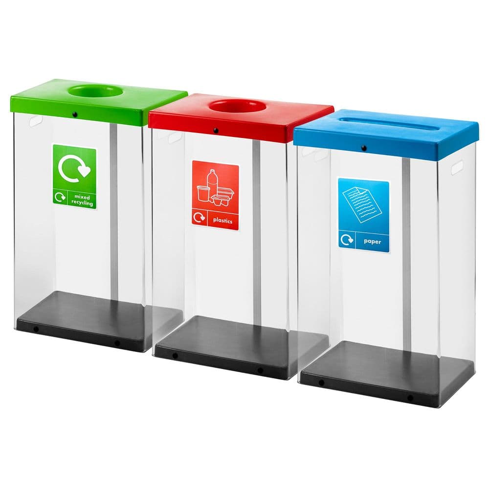 Clear Recycling Bins with Colour Coded Lids